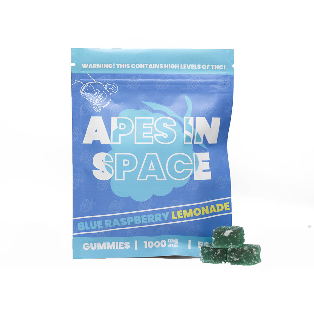APES-IN-SPACE-BLUERASPBERRY-LEMONADE-done.jpg Apes In Space - Blue Raspberry Lemonade Gummies - 1000 MG THC - Image 1